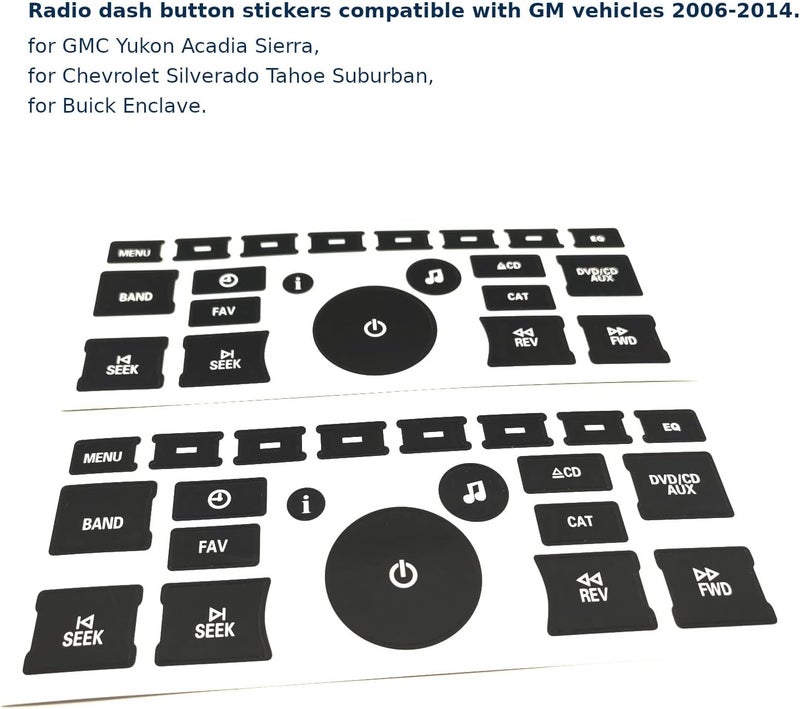 AtticZone Radio Dash Button Repair Kit Stickers Decals Compatible with GM GMC Yukon Acadia Sierra, Chevrolet Silverado Tahoe Suburban 2006-2014, 2Pcs (Radio20 x2) - Image 2